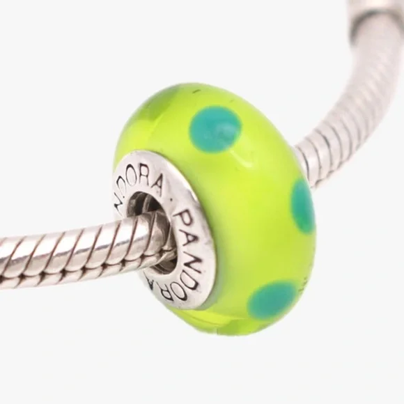 Pandora Green Polka Dot Murano Charm with Box - Picture 1 of 8